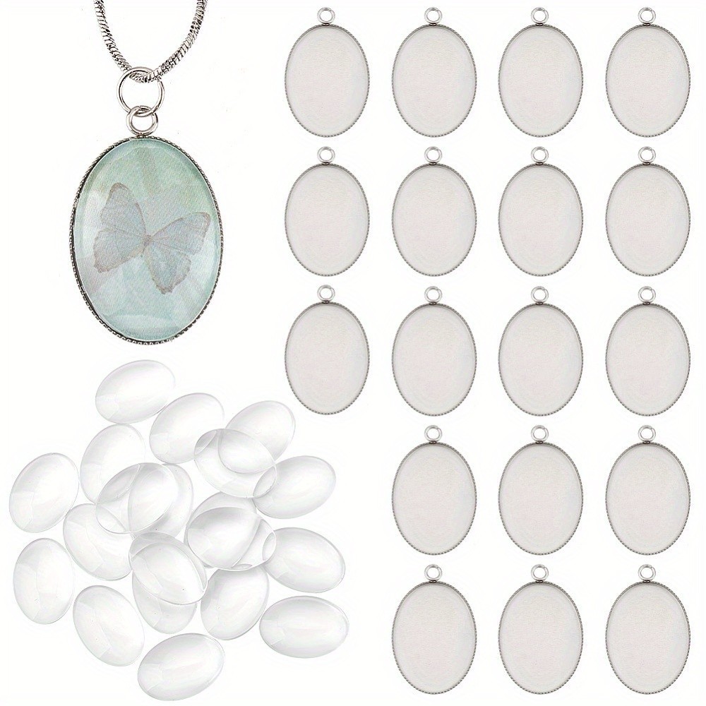 OLYCRAFT 1Box 40Pcs DIY Oval Blank Dome Pendant Making Kit Including