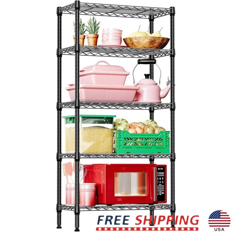 5 Tier Adjustable Shelving Unit Space Saver Tool Free Assembly Kitchen Garage US
