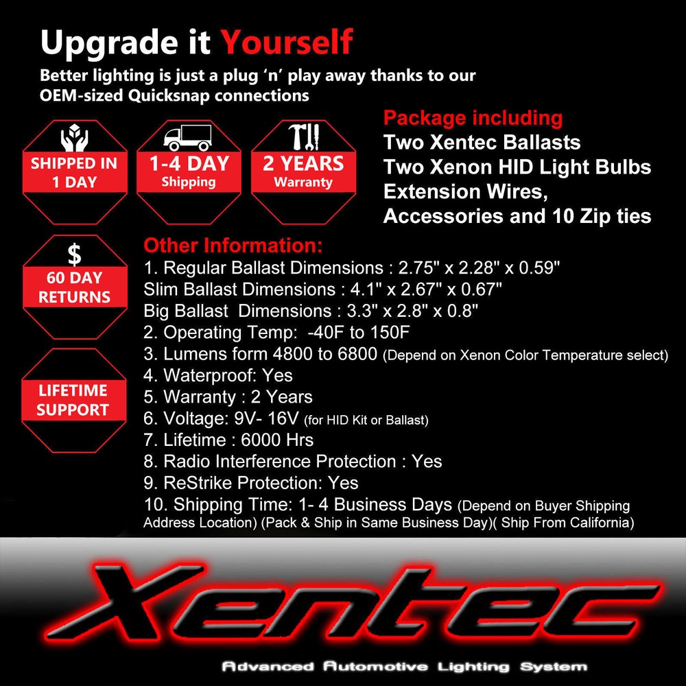 XENTEC 35w Xenon HID KIT H11 Headlight 2 BALLAST + 2 BULBS Conversion Light