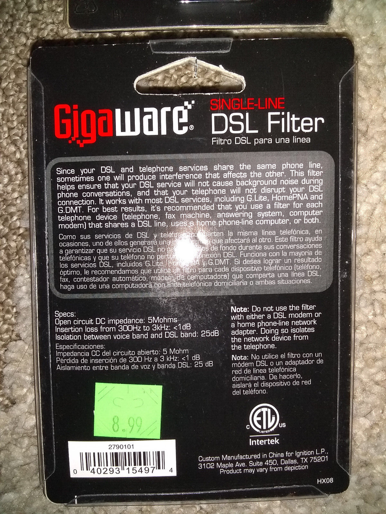 Gigaware DSL Filter Single Line (2)/ Duplex Adapter with Built-in DSL Filter (1)