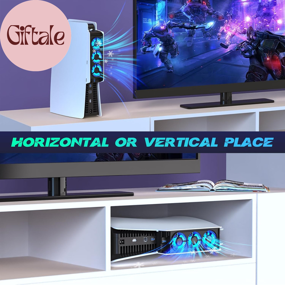 Upgraded Cooling Fan for PS5 Console,Quiet & Efficient Cooler with LED Light and