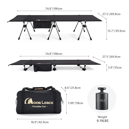 Height Adjustable Camping Cot - Supports 330 lbs, Portable Folding Bed Black