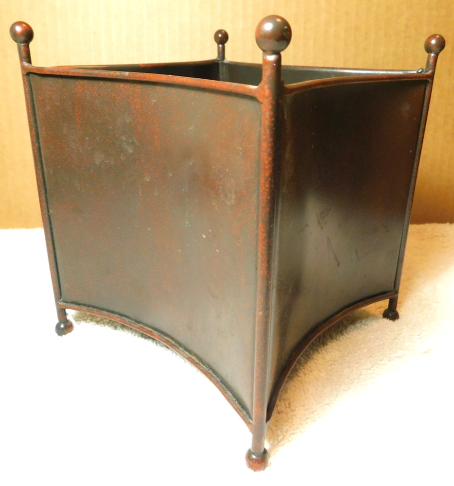 Telefloral Gift~Square Metal Footed Brown Solid Planter Vase