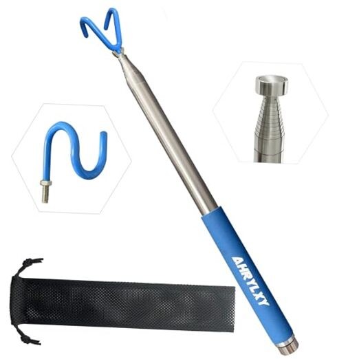Telescoping Pickup Tool Magnetic Pole with 3 Hooks, 10 FT Telescopic Push Pull