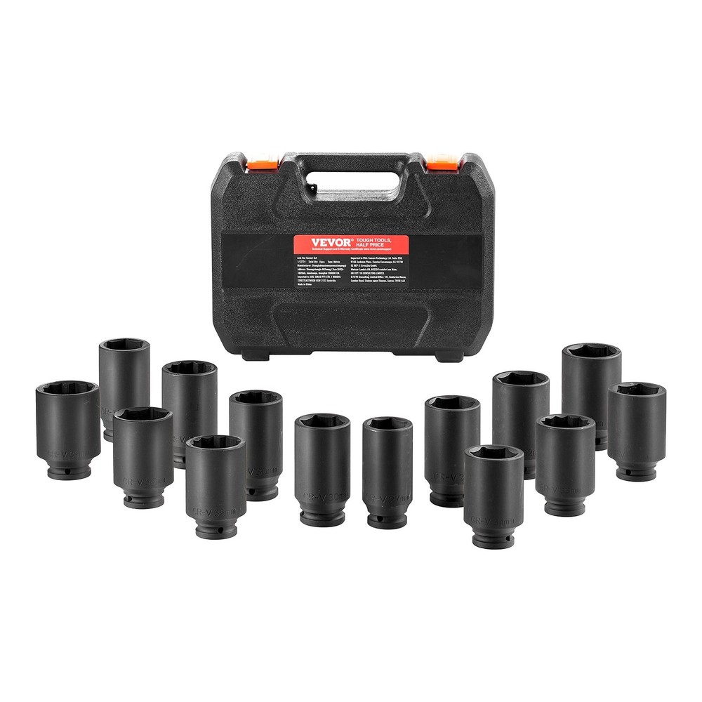 Axle Nut Impact Socket Set 1/2" Drive Deep 6+12-Point 14PCS Metric Socket
