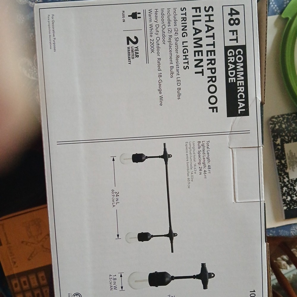 HAMPTON BAY 48 ft. String Light 24-Light In/Out S14 Filament LED Bulbs Light