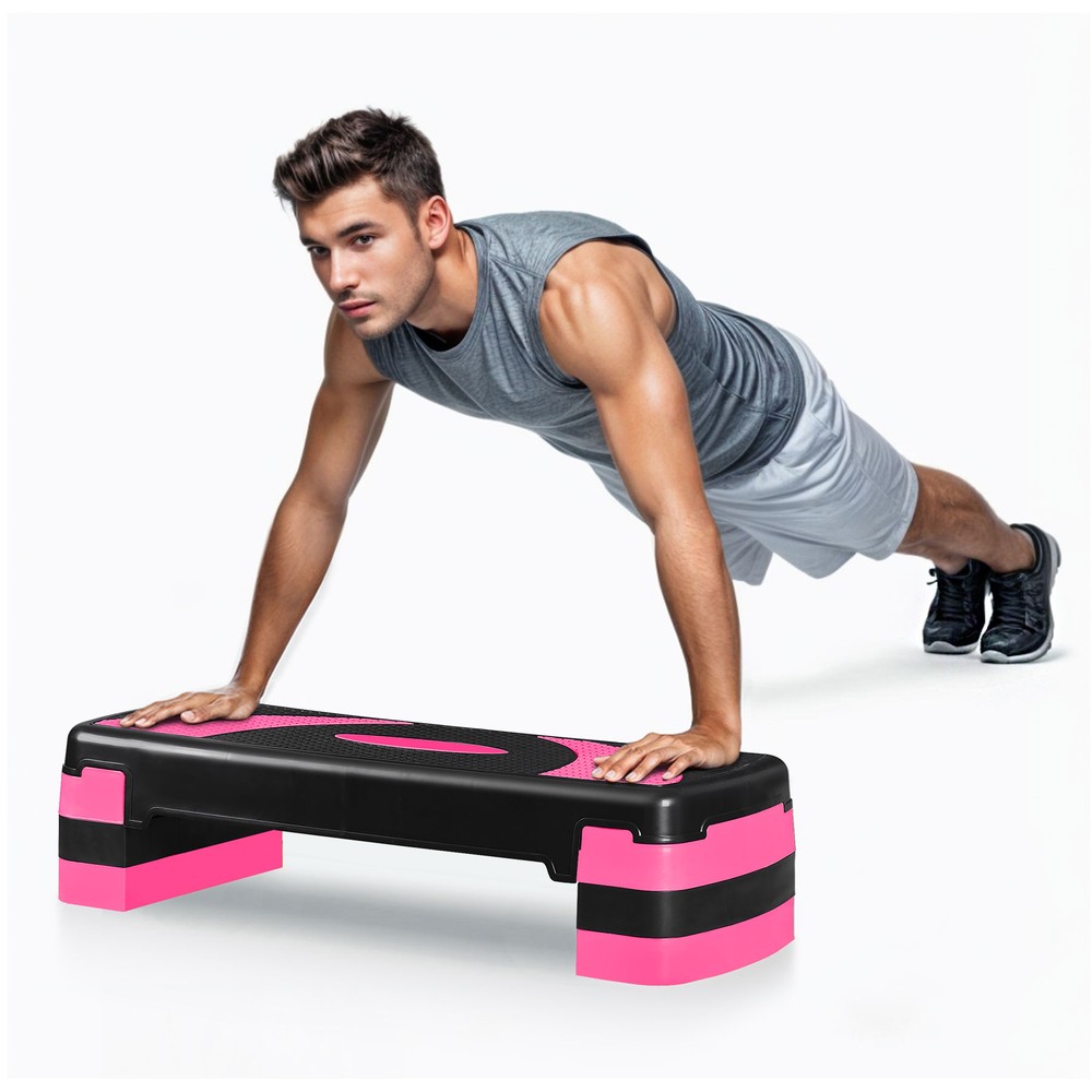 Fitness Compact Aerobic Step Platform 30'' Exercise Step with 4 Risers Pink
