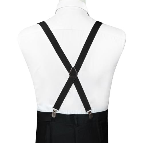 Mens Solid Color Suspender with 4 Clips Adjustable Braces Black