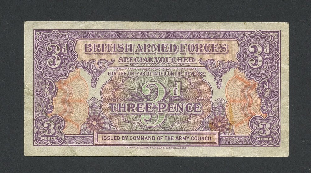 BRITISH ARMED FORCES 3d note 1946-8 1st series Krause M9 Banknotes