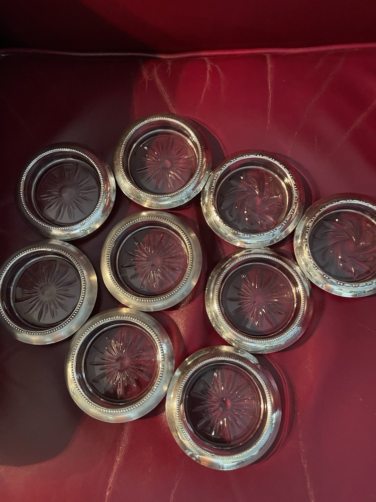 ((9)) Sterling Silver &  Glass Coasters, Lot