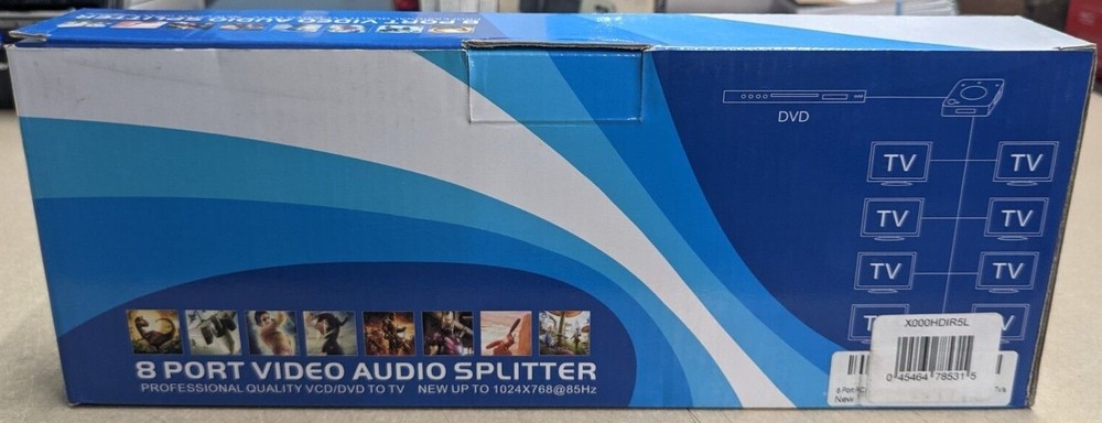 8 Port Video and Audio Splitter, 1 AV input, 8 Output Simultaneously, Black