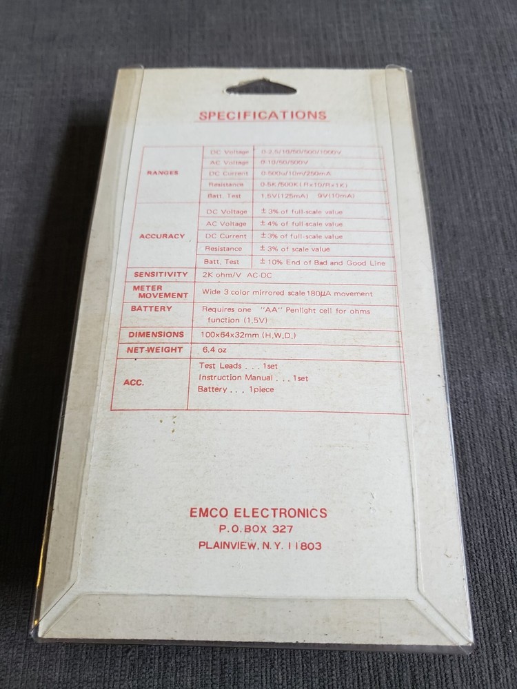 Vintage Analog Multitester Emco Electronics Model BL-2000 Ohm/V DC AC