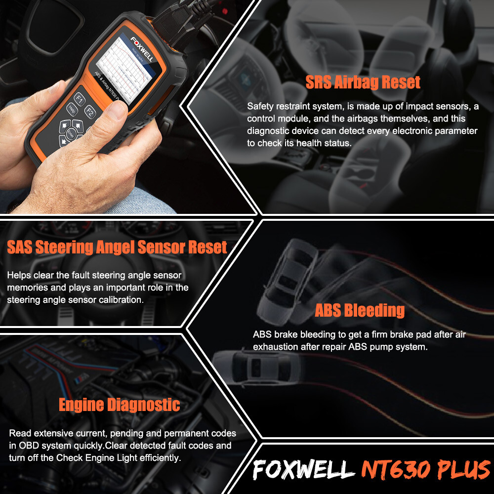 Foxwell NT630 Plus OBD2 Scanner ABS Bleeding SRS SAS Code Reader Diagnostic Tool
