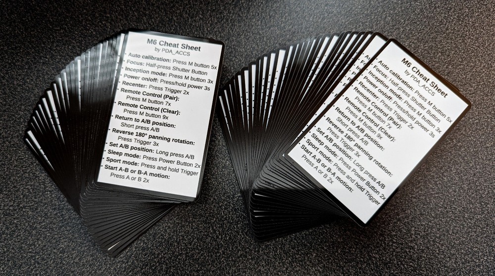 NEW Cheat Sheet instruction function card for Hohem iSteady M6 Gimbal Stabilizer