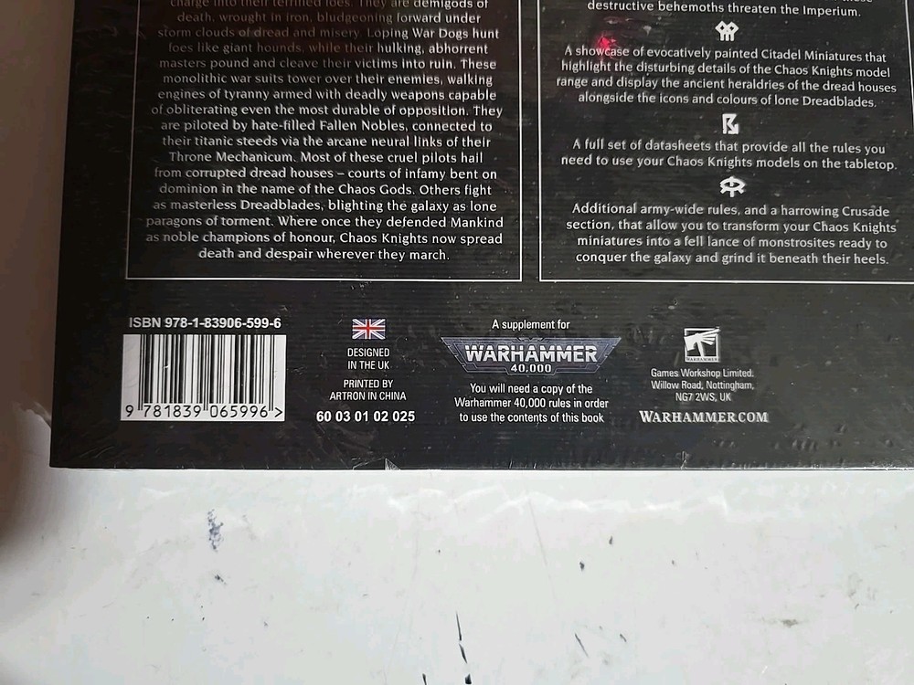 NEW SEALED Games Workshop Warhammer 40K Codex Chaos Knights