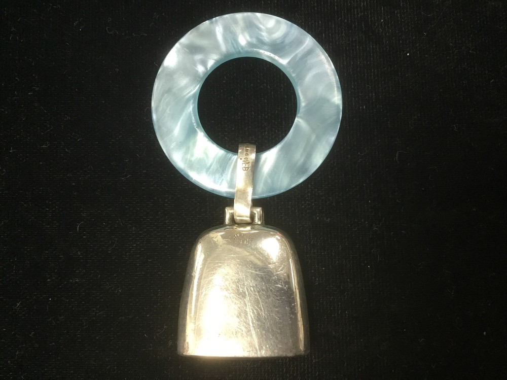 Baby teether rattle with birth data ready to be engraved Web sterling silver