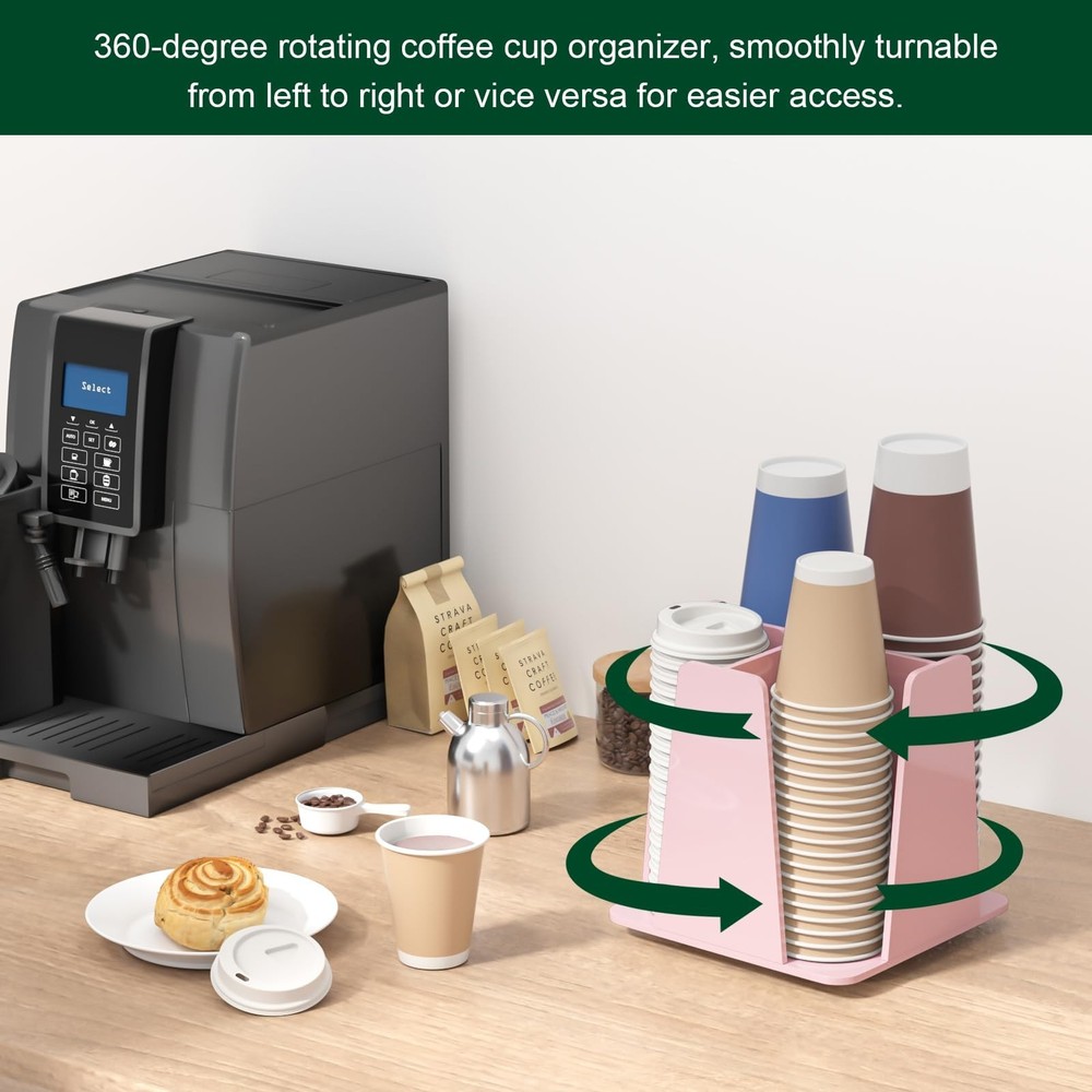 Coffee Cup Organizer for Countertop - Rotating Plastic Cup Holder 4 Compartme...