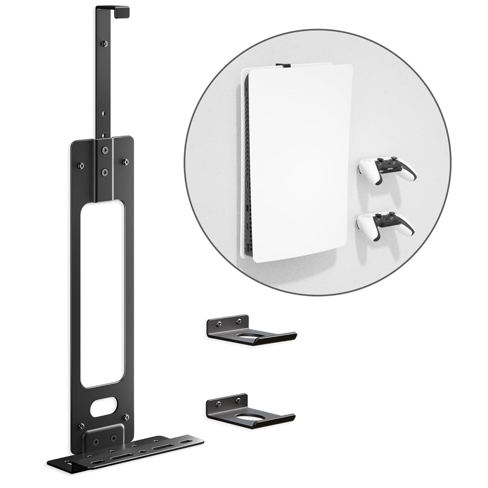 Upgraded Adjustable Console Holder Wall Mount for PS5: Black Gaming Stand