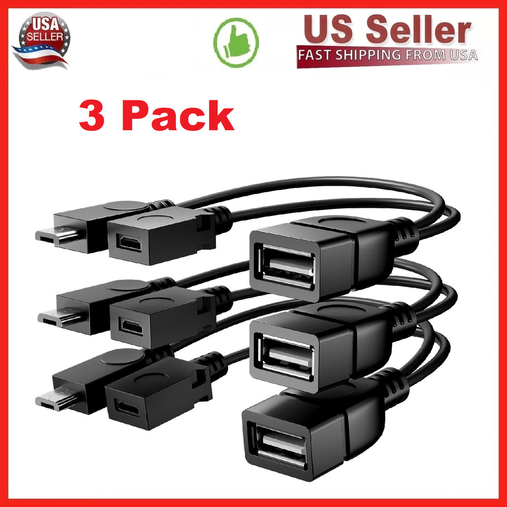 3-Pack Micro USB OTG Cable w/ Power for Fire TV Stick Android Host Adapter Black