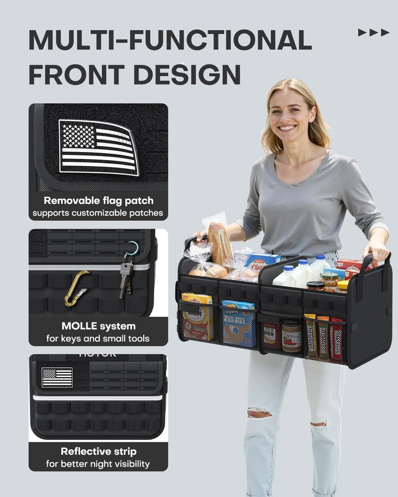 HOTOR Tactical Car Trunk Organizer - Foldable Medium, Black