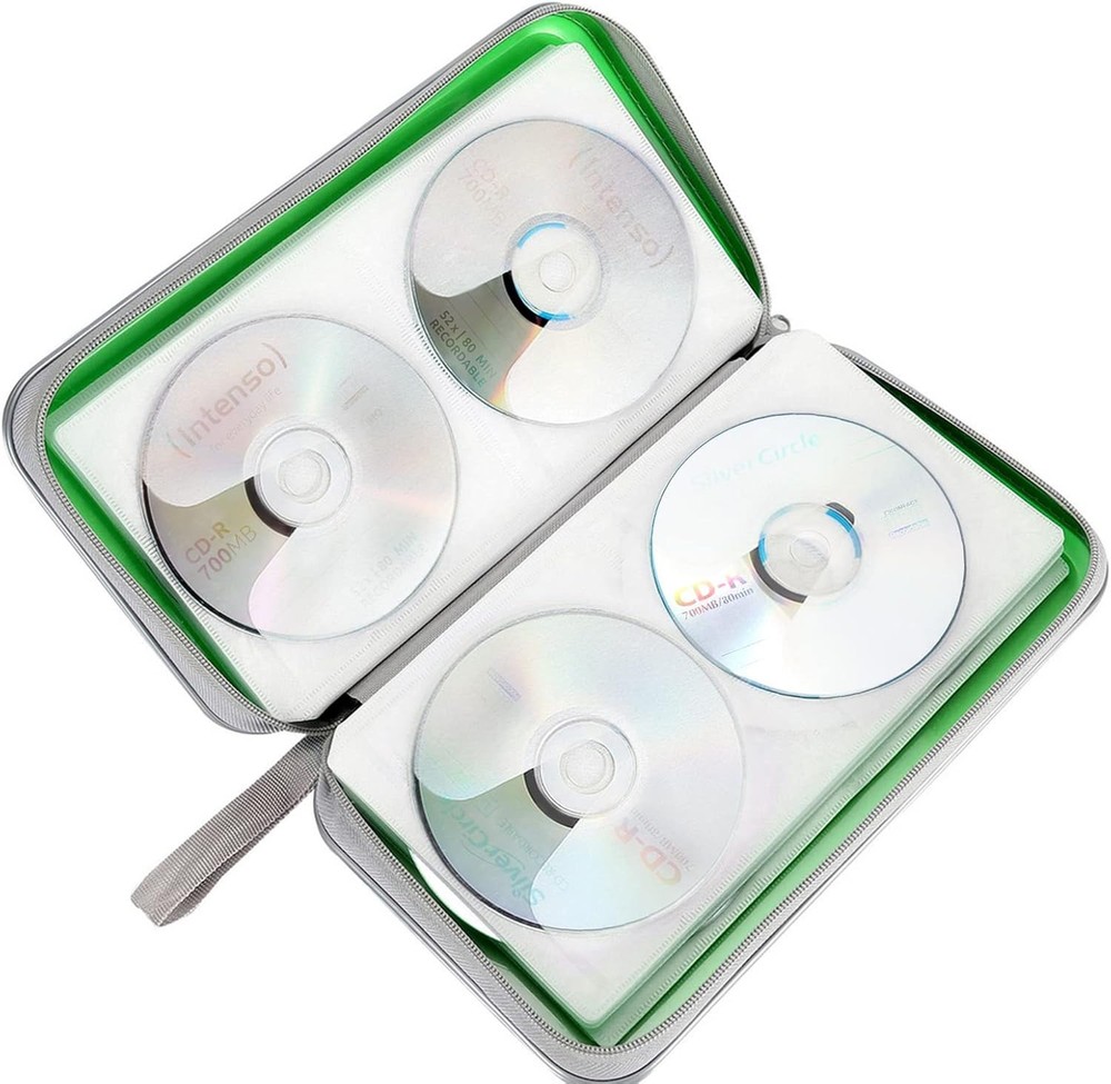 CD Case Holder, 80 Capacity CD/DVD Holders Wallet Hard Plastic Green