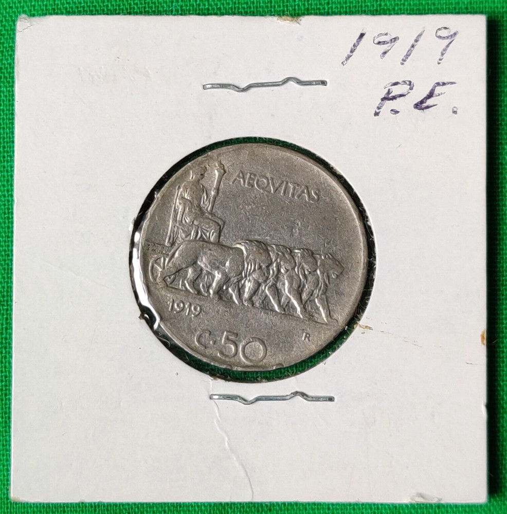 ITALY 50 Centesimi 1919 Plain Edge