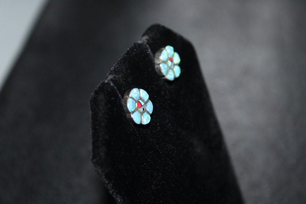 Opal And Sterling Silver Flower Stud Earrings