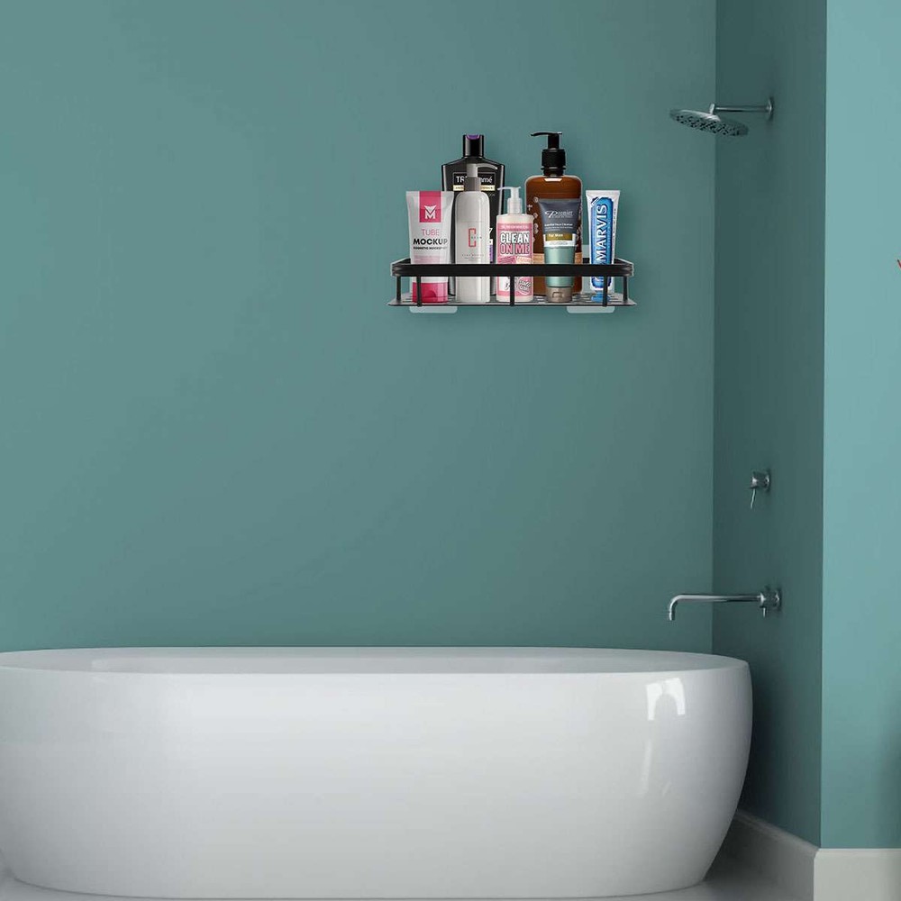 Punch-free Bathroom Kitchen Shelf Wall Mounted Storage Rack Organizer Rectangle