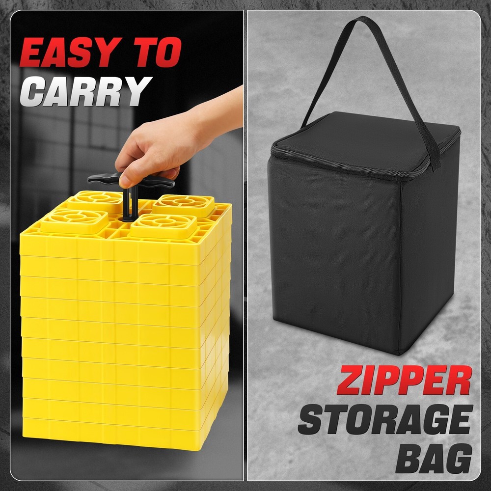 10Pcs Heavy Duty RV Leveling Blocks Camper Cargo w/Carrying Handle & Storage Bag