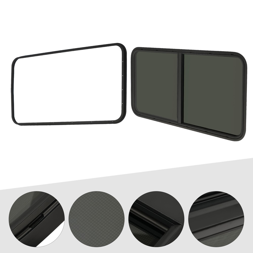 24"x20" Universal RV Window Black Horizontal Sliding Window w/Mounting Trim Ring
