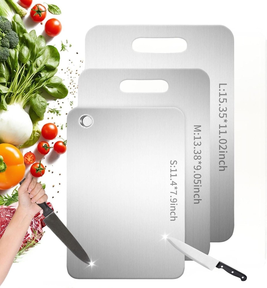 100% Pure Titanium Cutting Board Set - Non-Toxic, Double-Sided, Dishwasher Safe