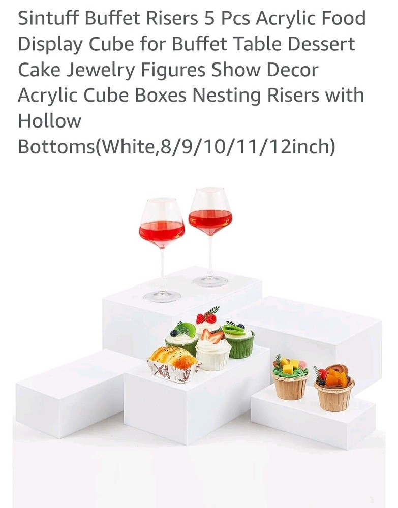 Sturdy White Acrylic Buffet Risers - Include Table Signs for Displays 5 Pcs