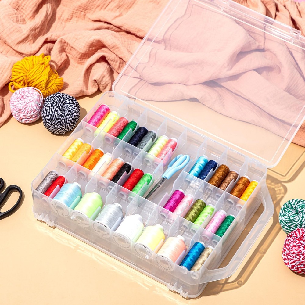 2 Pcs 46 Grids Sewing Organizer Double Sided Thread Storage Portable Clear Pl...