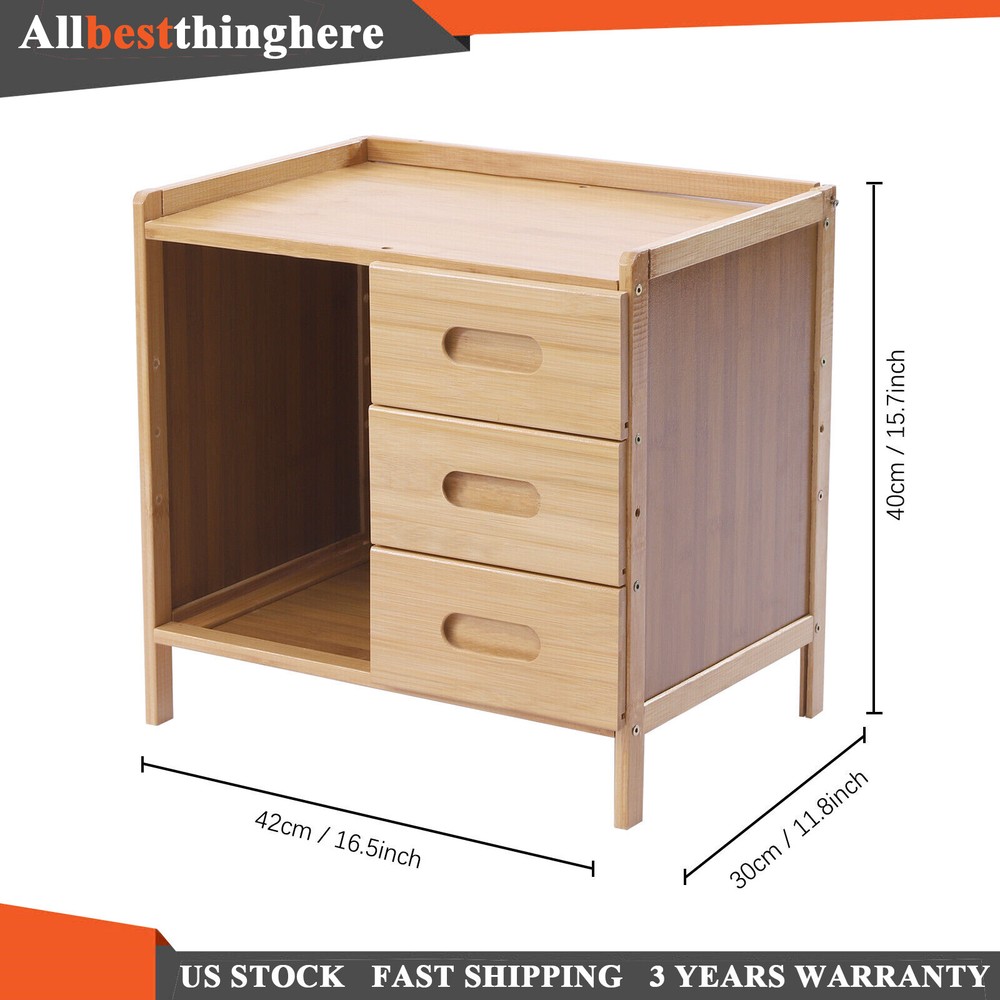 Nightstand Bedside End Table Bedroom Side Bamboo Storage w/ Pull-out Drawer US