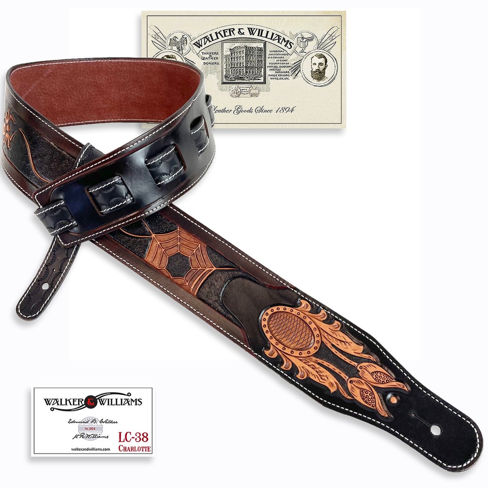 Walker & Williams LC-38 100% Hand Made Leather Strap with Carved Spider & Web