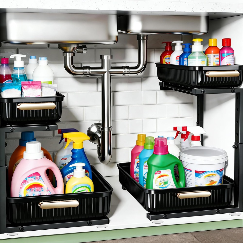 ARSTPEOE Under Sink Organizer - 2 Packs Multi-Purpose Pull-Out Storage Organi...