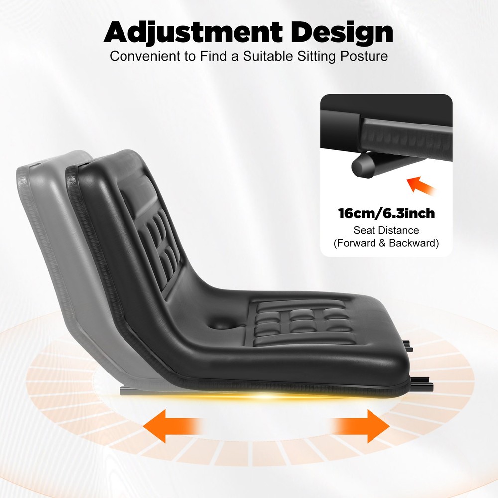 Universal Compact High Back Mower Seat Black Seat with Mounting Bolt Patterns