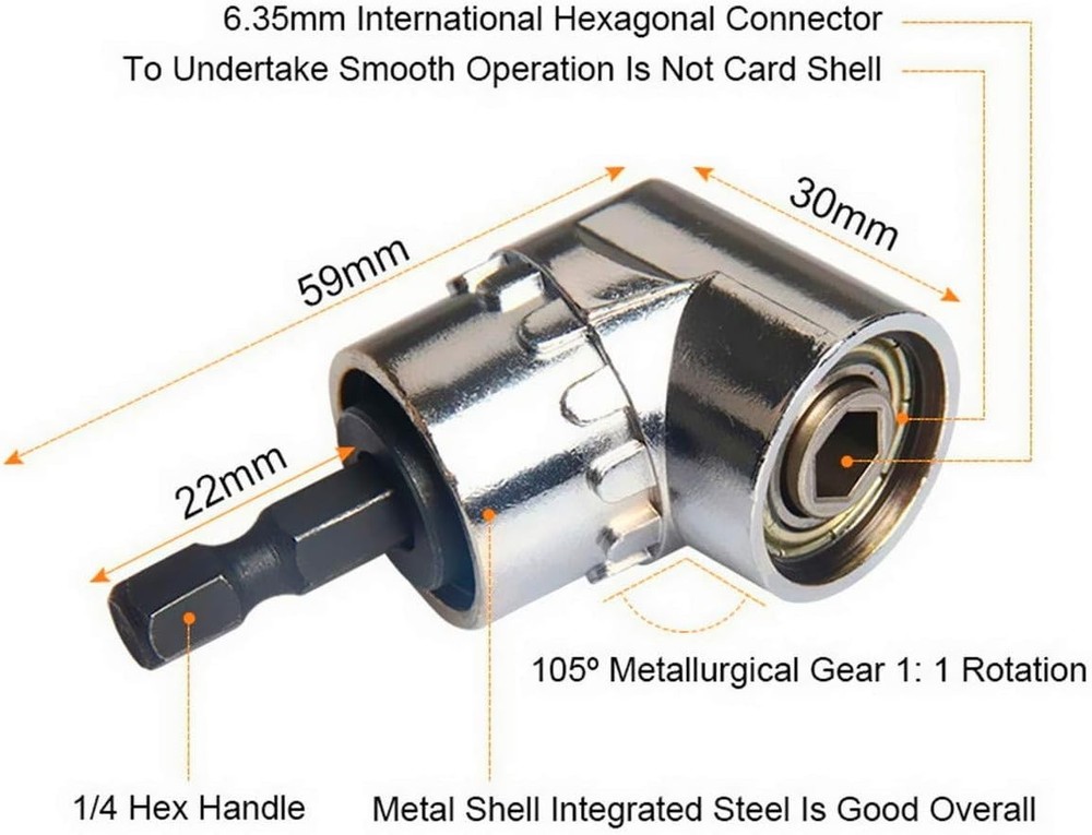 Hex Shank Socket Adapter Set - 3Pcs Impact Grade with 105° Right Angle Drive Bit