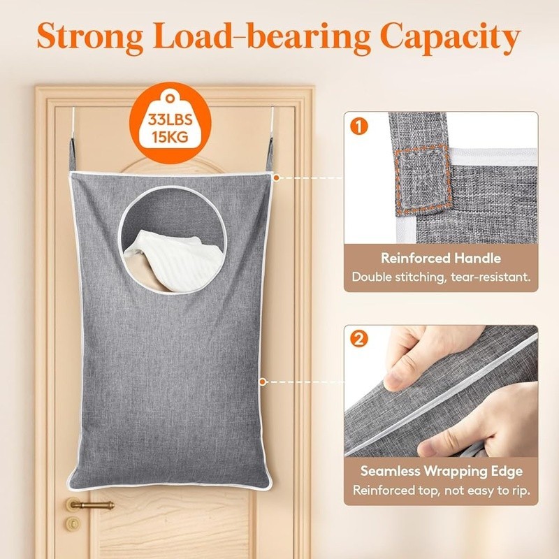 Over Door Laundry Hamper Adjustable Hooks Sturdy Fabric Storage Solution New