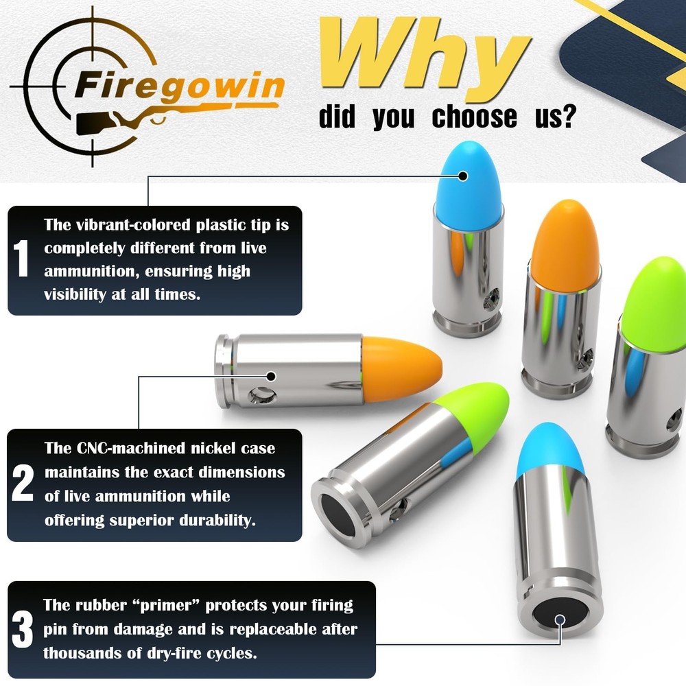 Pro 9mm Dummy Rounds – Training Snap Caps, Reusable Dry Fire Training Round w...