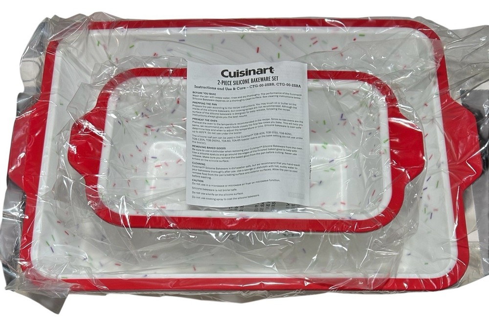 Cuisinart 2 Piece Silicone Cake & Loaf Bakeware Set Red White Sprinkles