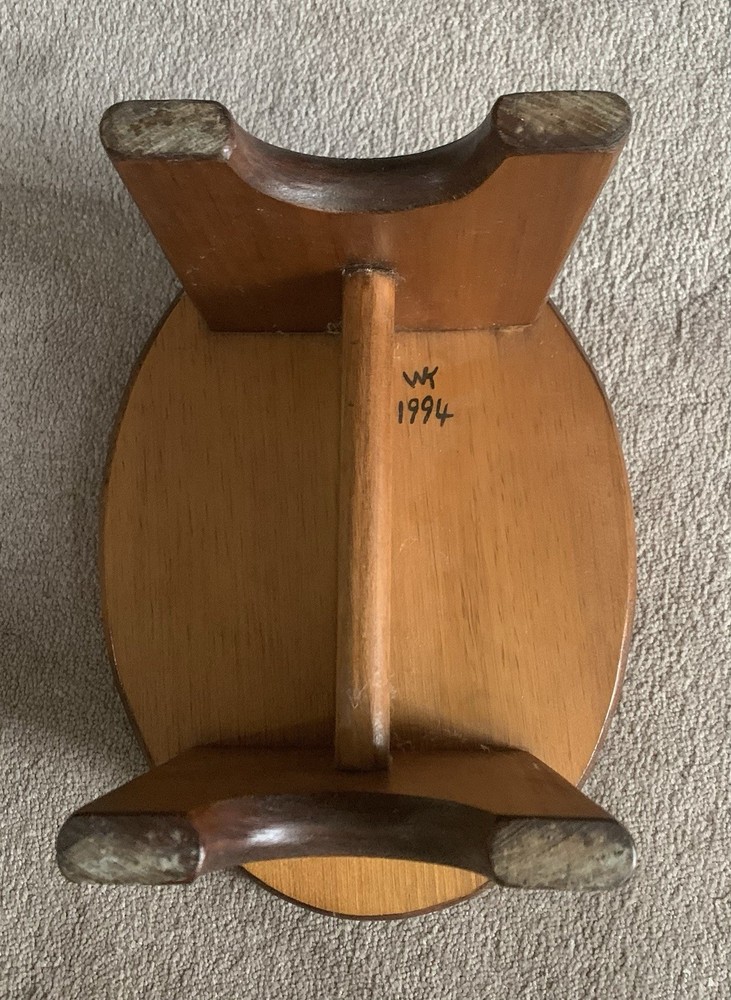 Solid Wood Oval Footstool/Step Stool Bench Hand Made Signed Dated 1994 Country