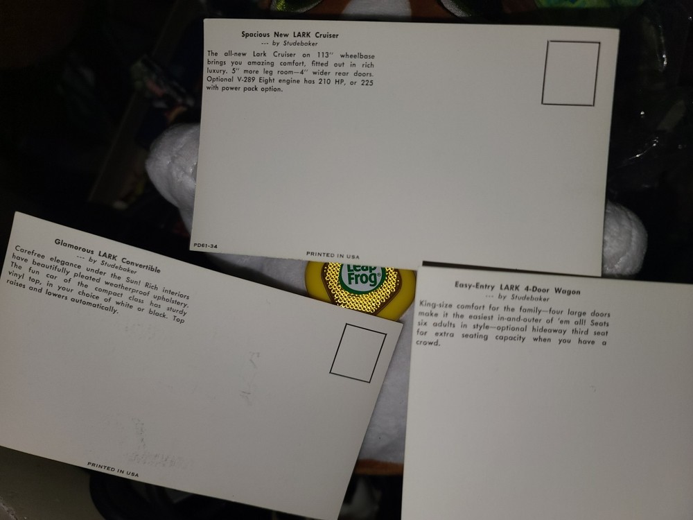 1961 Studebaker Original Dealer Post Cards 3 Models Unmarked