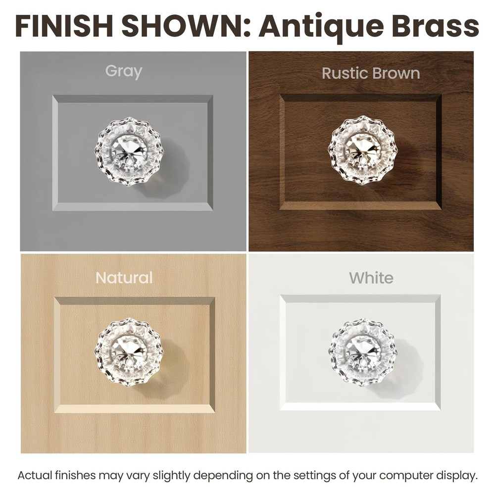 4 Pack Crystal Glass Cabinet Knobs, Vintage Antique Brass Drawer Knobs Aged B...