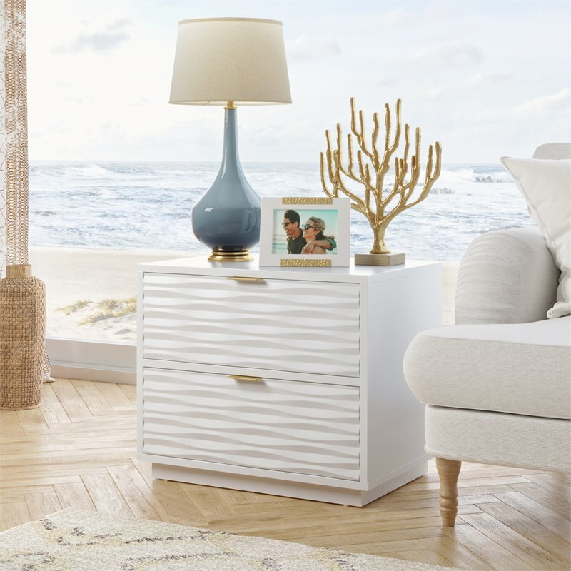 Pemberly Row Contemporary Engineered Wood Side Table in White