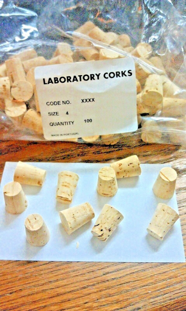 CORK, Push-In, Tapered, Round Cork Plugs,(10), Size 4, Fits 5/8" Large End ID
