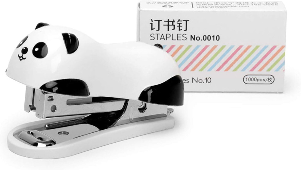 1 Pack Mini Panda Desktop Stapler for 10 Sheets Capacity with 1000 Pcs No.10 Sta