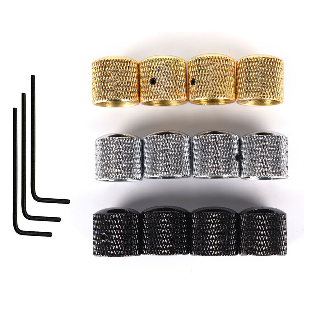 4-Pack Metal Dome Knobs - Chrome Knurled Barrel - Silver Gold Top Guitar Control