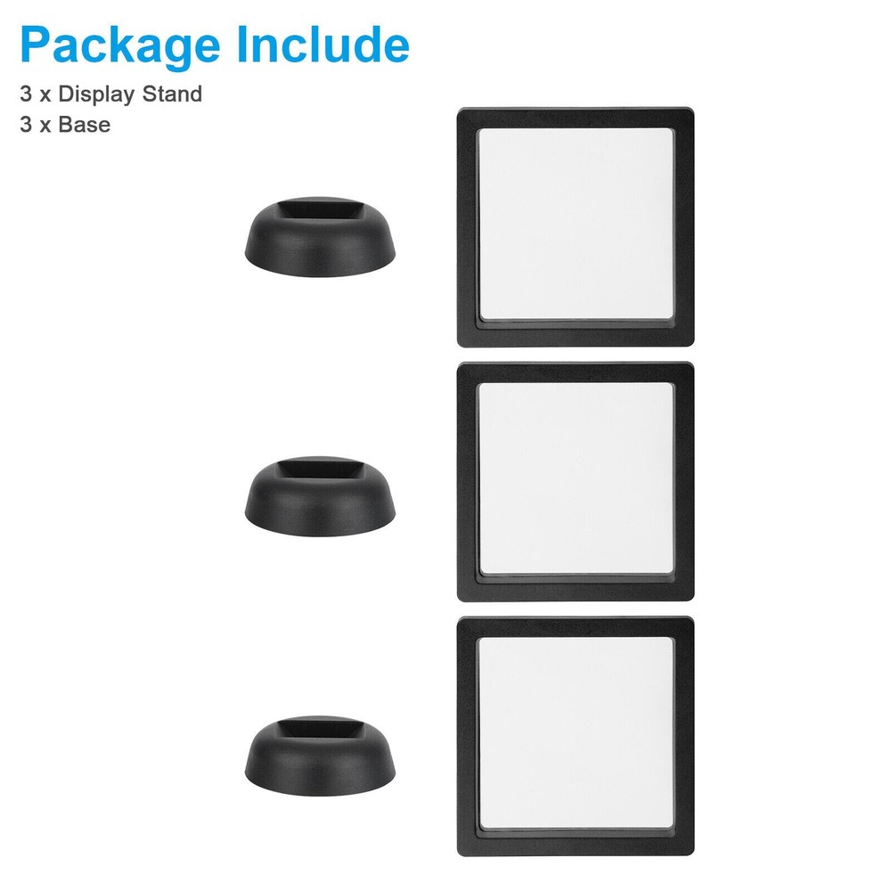3 Pack Black 3D Floating Coin Display Frame Holder Box Case Black&Stand Φ2.2In