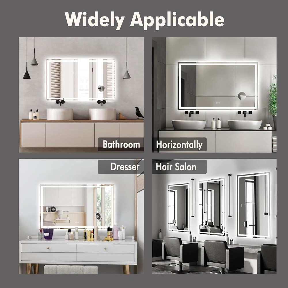 60"x36" LED Bathroom Vanity Mirror with Dimmable Dual Front & Back Lights